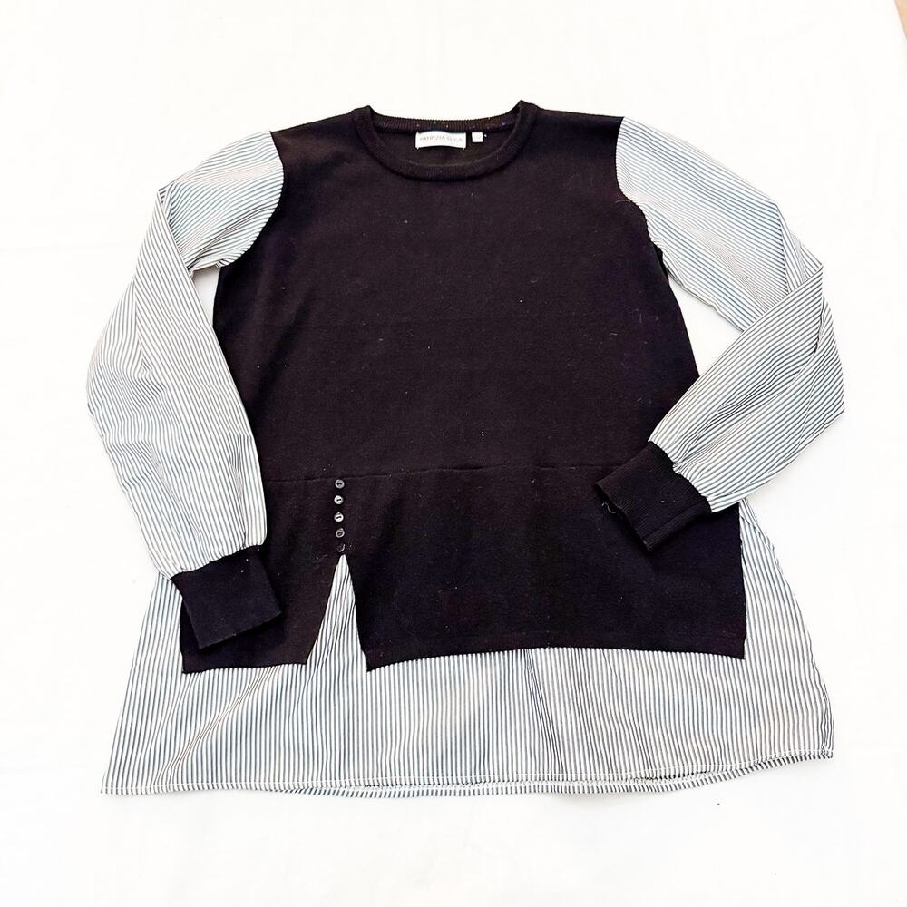 Patrizia Luca Milano Chambray Striped Sleeve Blouse Size S/M